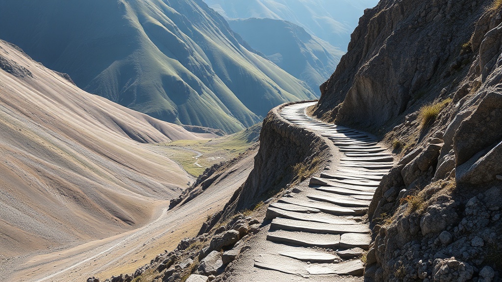 평탄한 구간에서 급경사로 이어지는 등산로의 지형 변화
